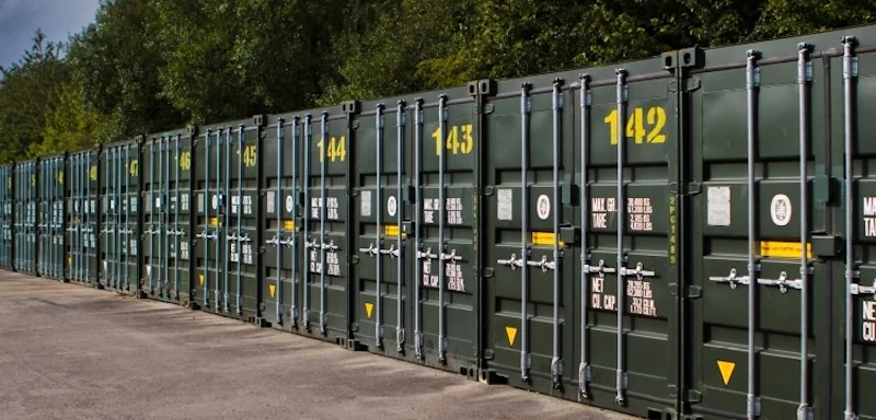 Line of green storage containers